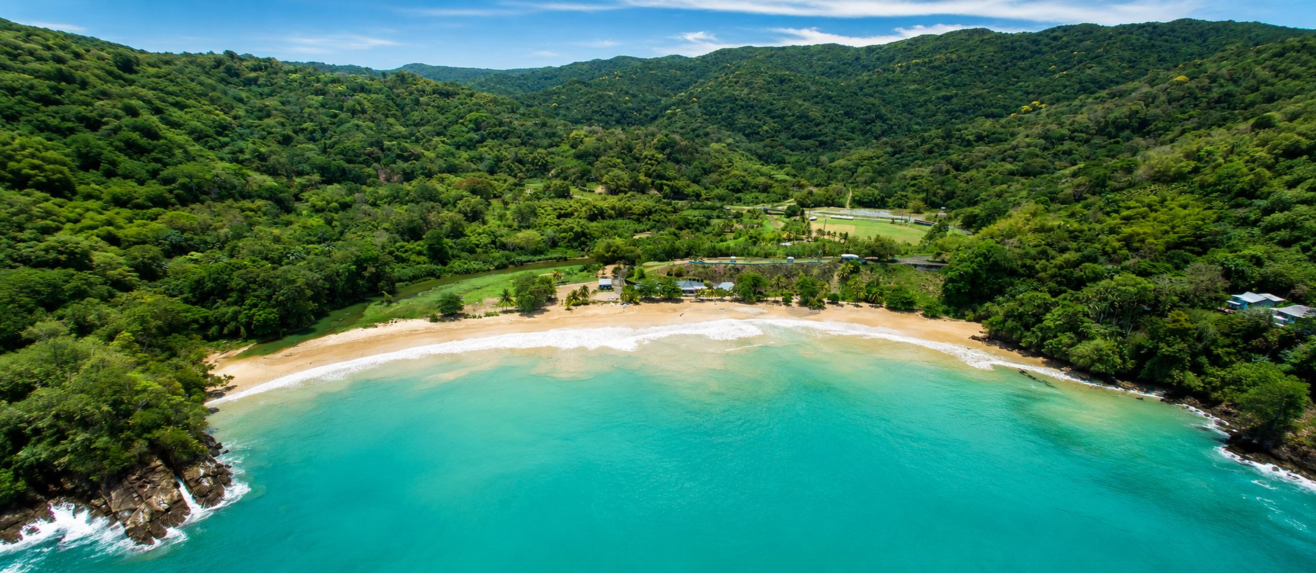 Aerial drone view of Bloody Bay, Tobago