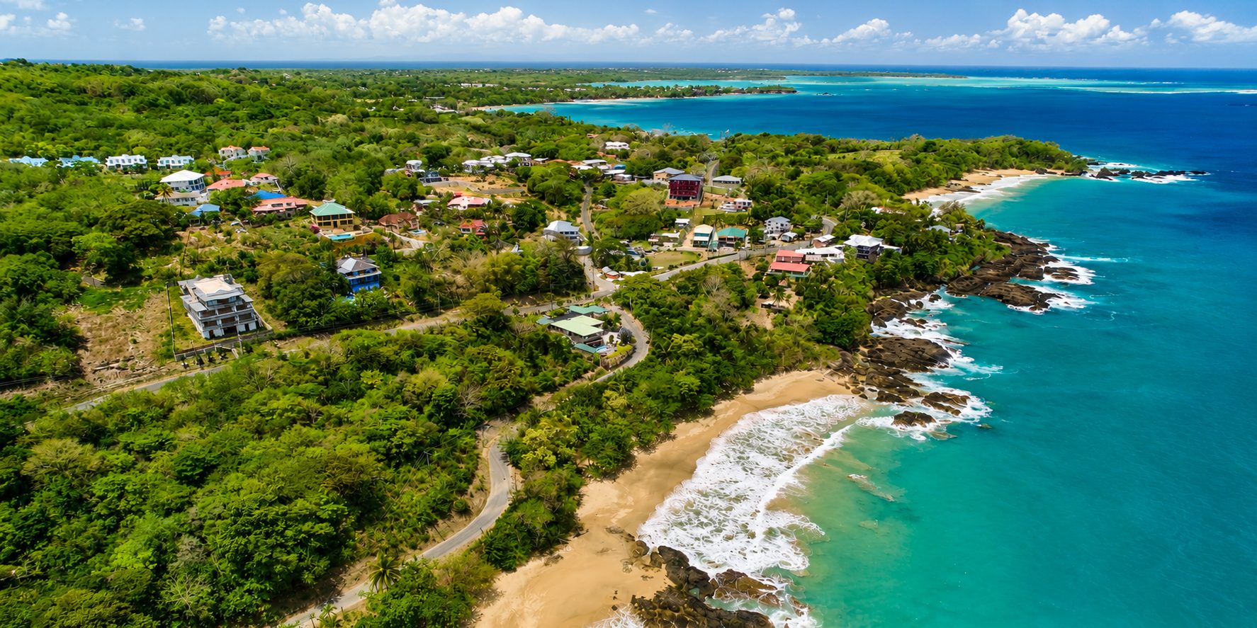 Aerial view over Stonehaven Bay, Tobago